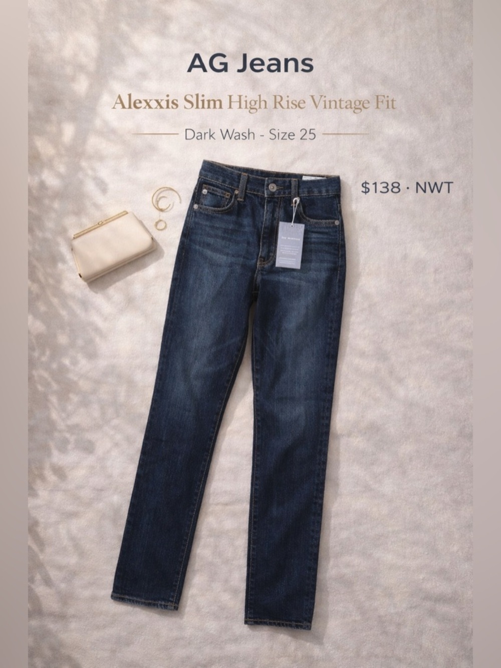 AG Jeans Alexxis Slim High Rise Vintage Fit Dark Wash Size 25 NWT